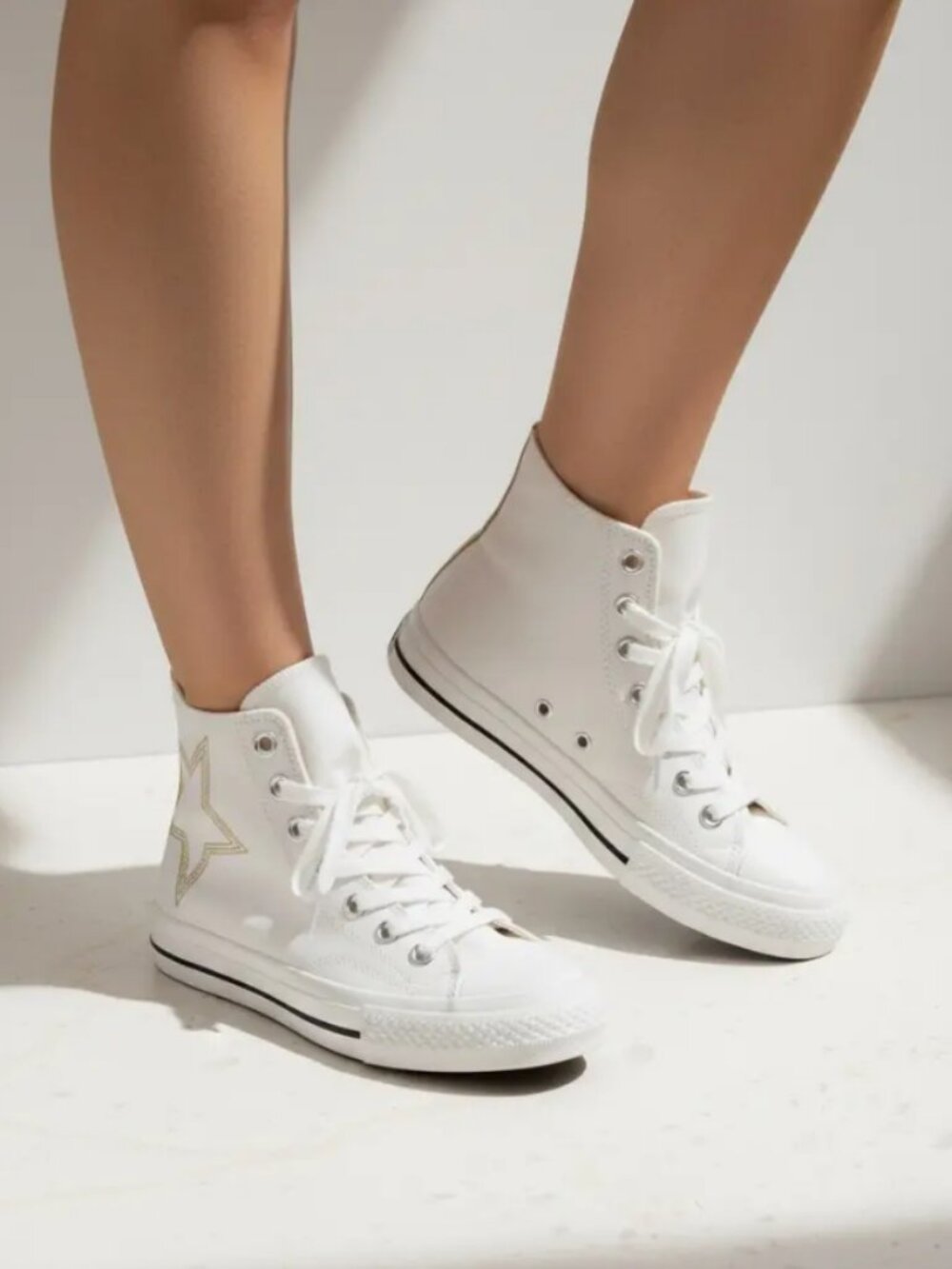 {NEW ARRIVAL} Celia Star High Top Sneakers | White & Gold